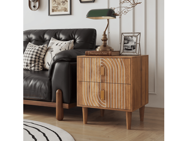  Table de chevet bohème marron noyer 48x38x56 cm avec 2 tiroirs  - Conforama E