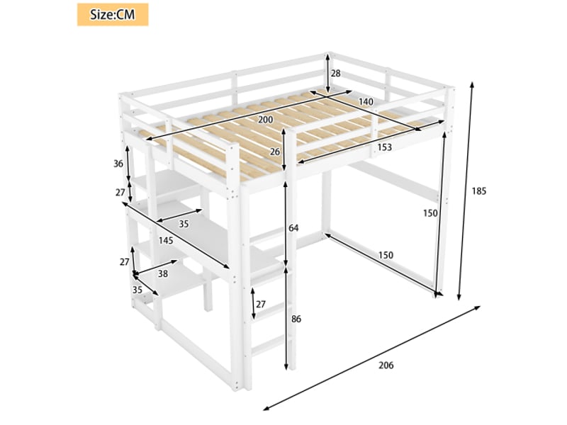  Lit mezzanine 140x200 cm coloris blanc pin lit enfant blanc - Conforama C