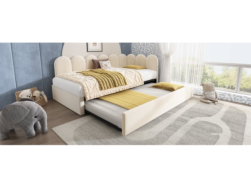  Lit gigogne 90x200 cm avec lit secondaire 90x190 cm - gain de place pour enfant - velours beige - sans matelas  - Conforama B