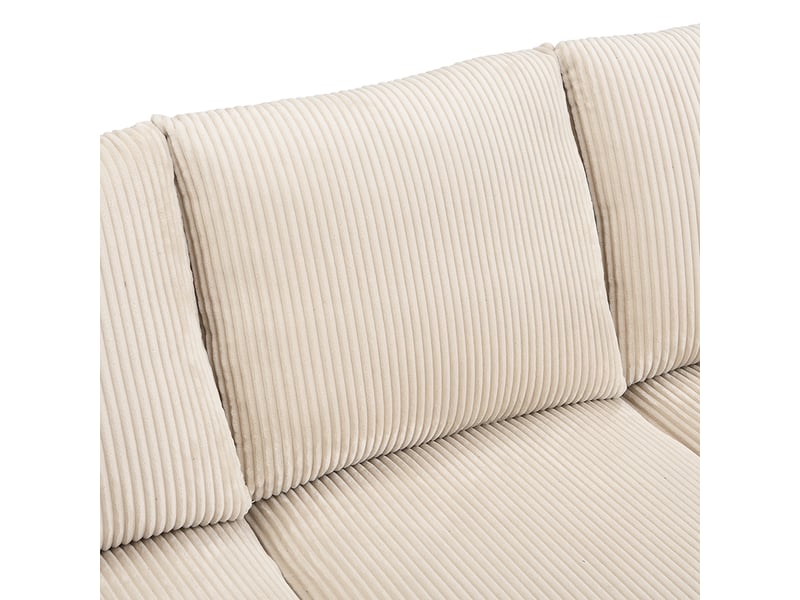 Canapé d'angle panoramique convertible 3 places 188 cm en velours côtelé beige, 2 poufs coffres et tiroirs Fay Lum - Conforama E