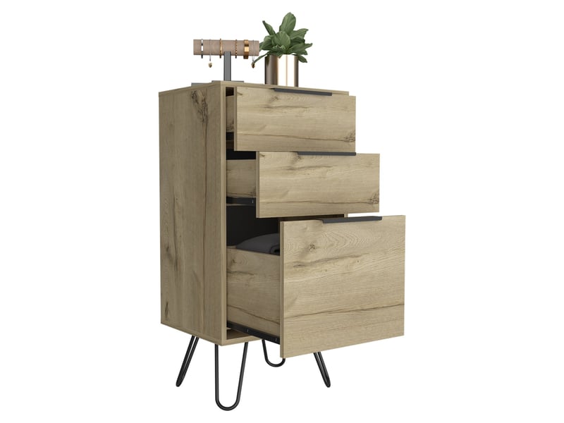  Commode augusta de 45 cm avec 3 tiroirs, chêne sable  - Conforama D