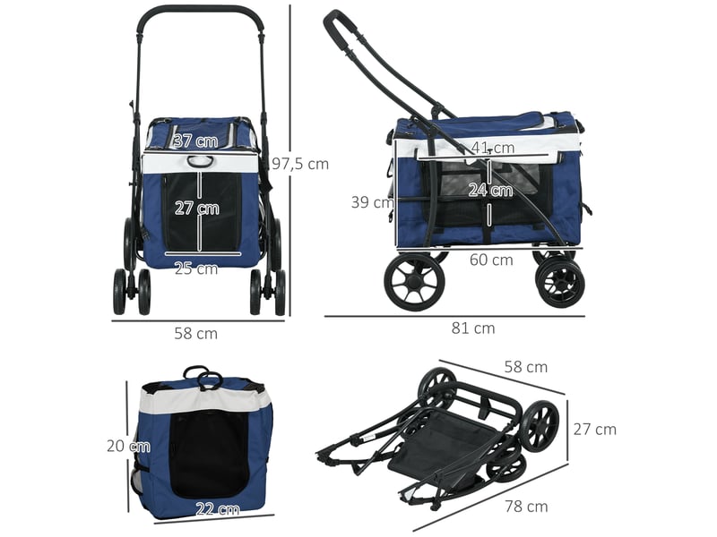  Poussette enfent 2-en-1 81 x 58 x 97,5 cm – bleue – panier amovible pliable, 2 laisses de sécurité  - Conforama C