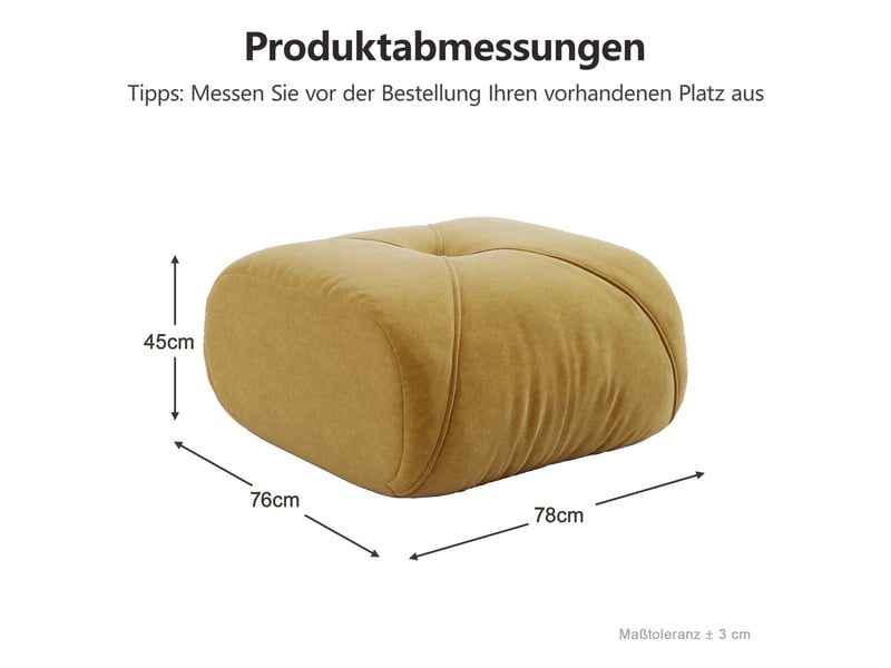  Canapé pouf 78x76 cm - pouf rembourré - assise profonde - base antidérapante - chenille - jaune  - Conforama C