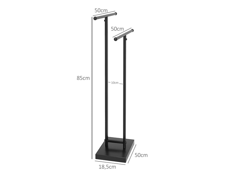  Porte-serviettes sur pied autoportant 2 niveaux en métal pour la salle de bain, noir, dim. 50l x 18,5p x 85h cm  - Conforama C