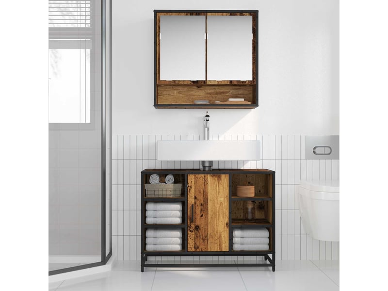 Ensemble de mobilier de salle de bain 2 pièces bois ancien cf64211 - Conforama D
