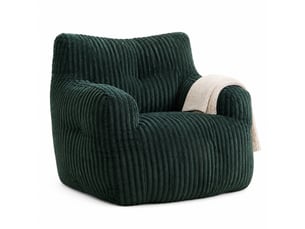 Fauteuil pouf 100 x 94 x 70 cm – vert – velours côtelé rembourré, assise moelleuse en mousse à mémoire
