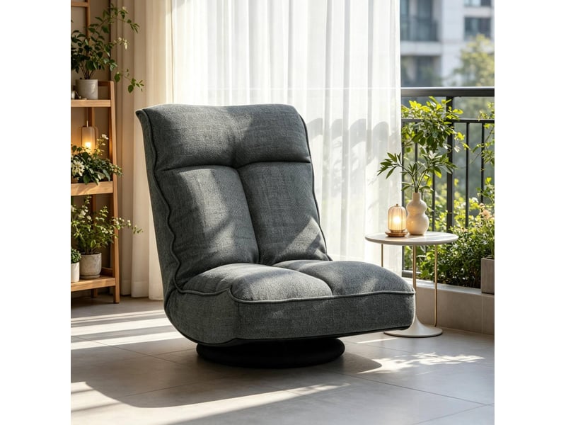  Fauteuil de sol relax pivotant gris à dossier réglable 5 positions  - Conforama D