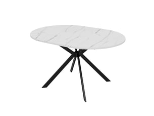 Table extensible rondeovale 100–140 × 100 cm, blanc et pieds métal