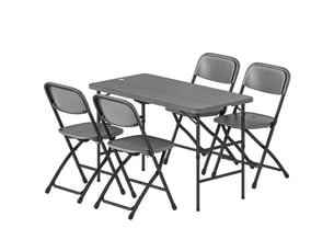 Salon de jardin extérieur table de jardin extérieure avec 4 chaises pliables table réglable en hauteur 118 cm gris foncé