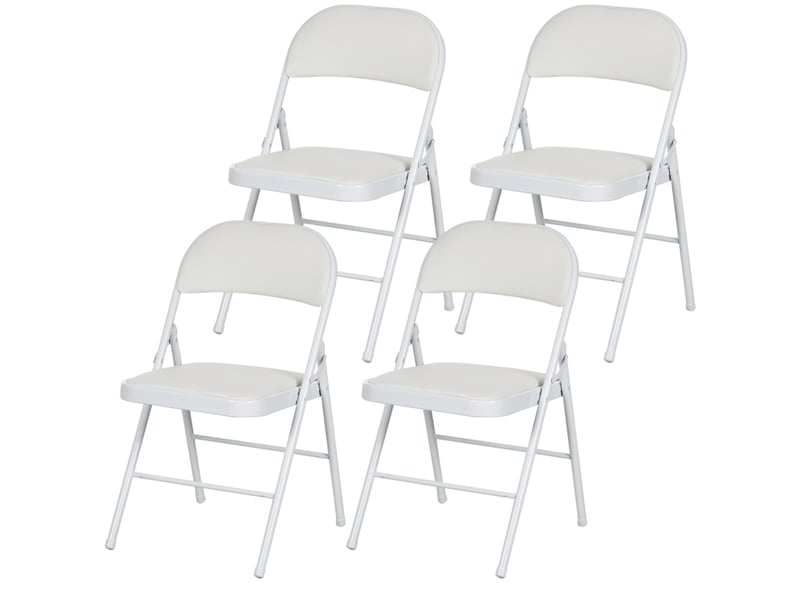  Lot de 4 chaises pliantes en simili cuir blanc - avec coussin - pieds acier - bureauaccueil  - Conforama A
