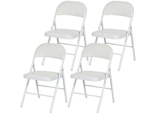 Lot de 4 chaises pliantes en simili cuir blanc - avec coussin - pieds acier - bureauaccueil