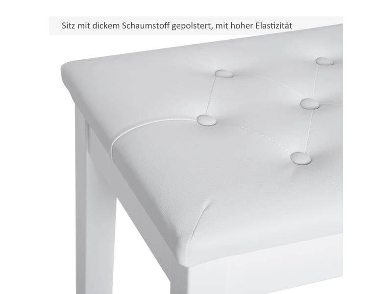  Tabouret de piano banc de piano de style maison de campagne avec espace de rangement en bois d'hévéa et cuir synthétique, blanc, 76 x 36 x 50 cm 02-0708 - Conforama E