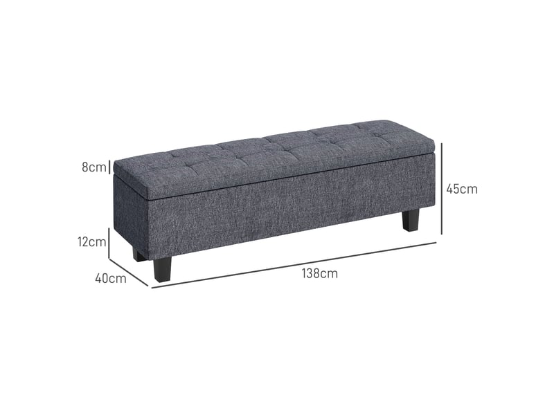  Banc de rangement aspect lin, pieds en hévéa, pour salon, chambre, entrée, gris foncé  - Conforama E