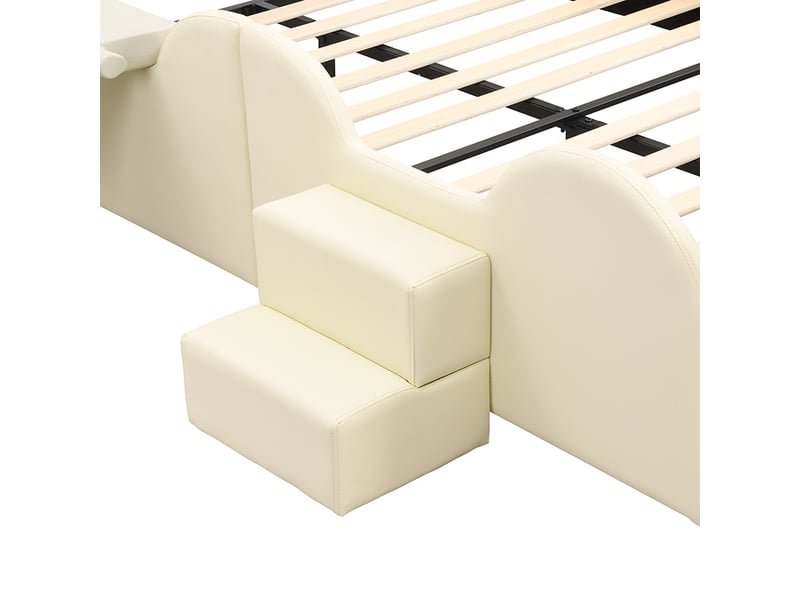  Lit enfant 140x200 cm forme ourson avec toboggan, pu, beige, sans matelas  - Conforama E