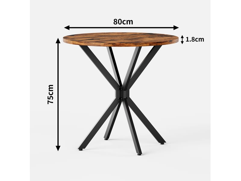 Table à manger ronde, d80 cm, industrielle table cuisine, salle à manger, design moderne, métal, coloris marron et noir - Conforama C