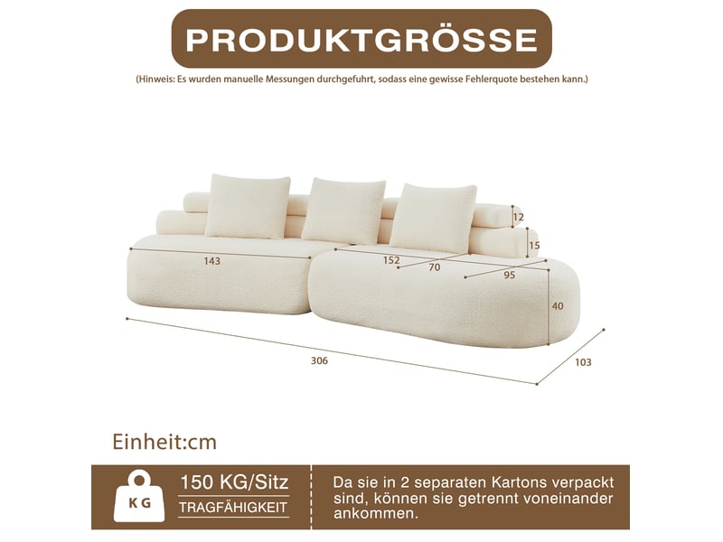  Canapé modulable 3 places 2 pièces en chenille beige  - Conforama C