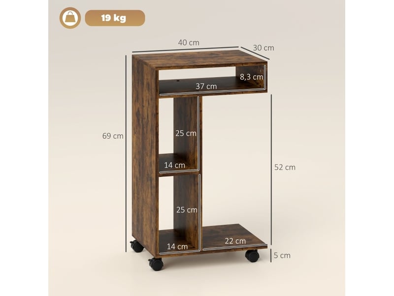  Table d'appoint en c 40 x 30 x 69 cm marron rustique, panneau de particules mélaminé, à roulettes  - Conforama C