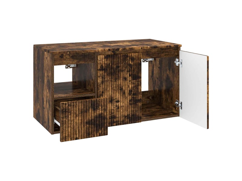 Ensemble de mobilier de salle de bain 2 pc chêne fumé cf64093 - Conforama D