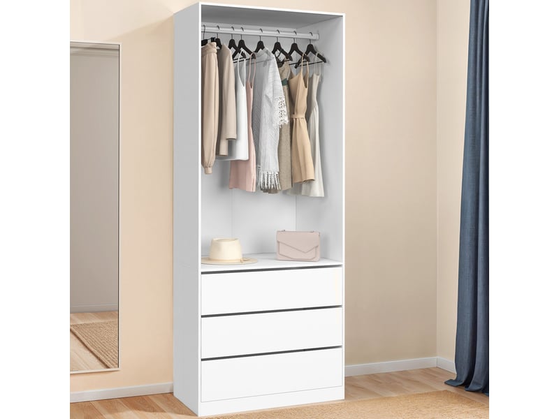 Dressing taylor 80 x 55 x 200 cm 1 module avec penderie + 3 tiroirs blanc  - Conforama B