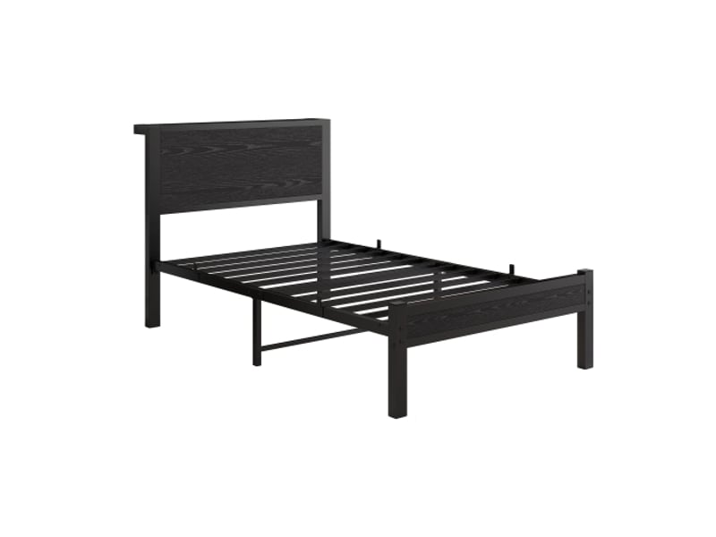  Lit enfant 90x200 cm avec tête de lit, sommier à lattes, sans matelas,  en métal, noir  - Conforama A