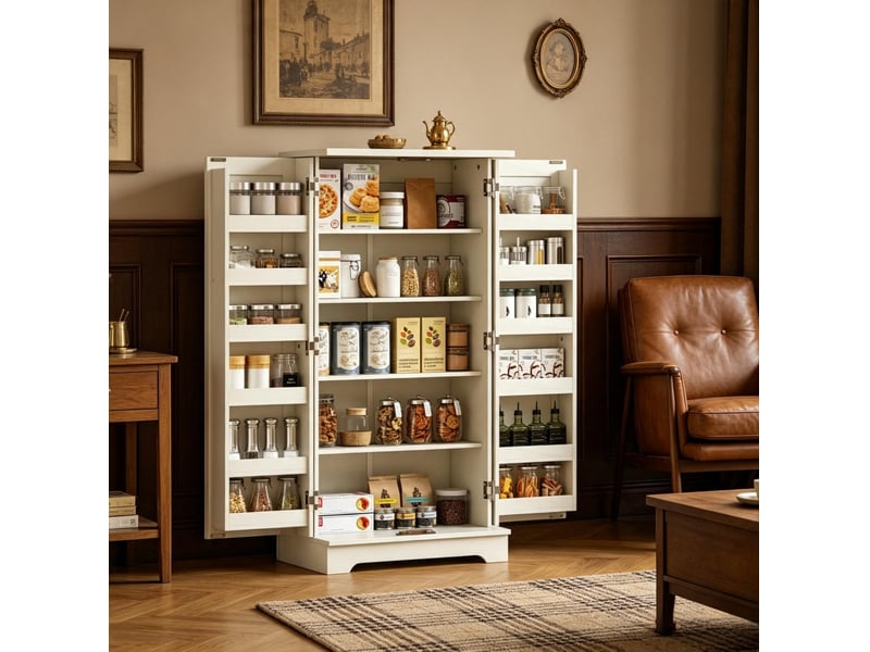  Buffet de cuisine 60 x 40 x 120 cm – crème – 12 rangements de porte, étagères réglables et anti-basculement  - Conforama B