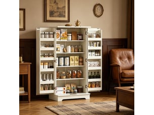 Buffet de cuisine 60 x 40 x 120 cm – crème – 12 rangements de porte, étagères réglables et anti-basculement