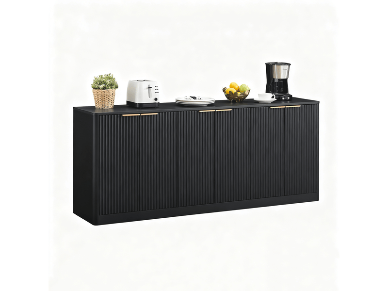  Buffet modèle wave 170 cm, noir, 6 portes, design ondulé, meuble rangement moderne 170x40x70,5 cm  - Conforama B