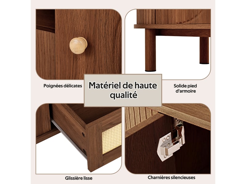  Meuble tv noyer design incurvé moderne 175 cm de long avec tiroirs et niches  - Conforama E