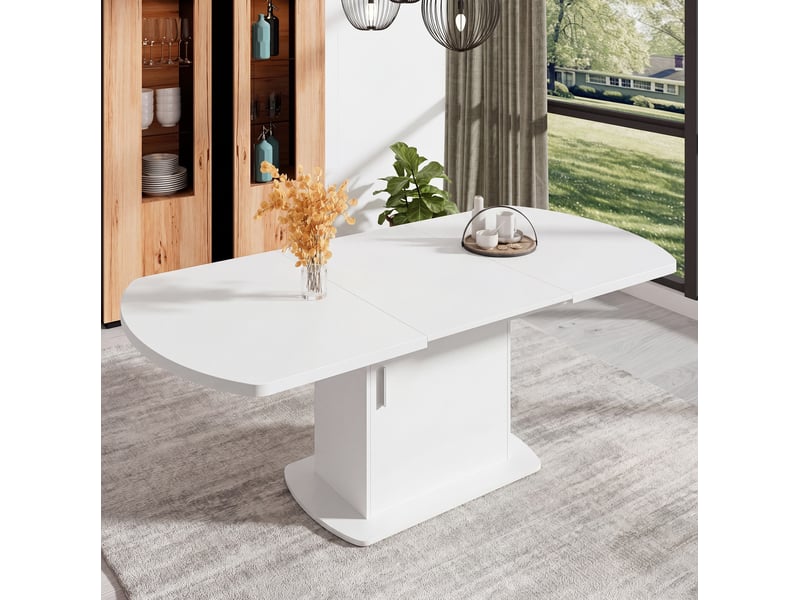  Table à manger ovale extensible 200x80x75 cm avec rangement panneau de particules métal blanc et argenté  - Conforama C