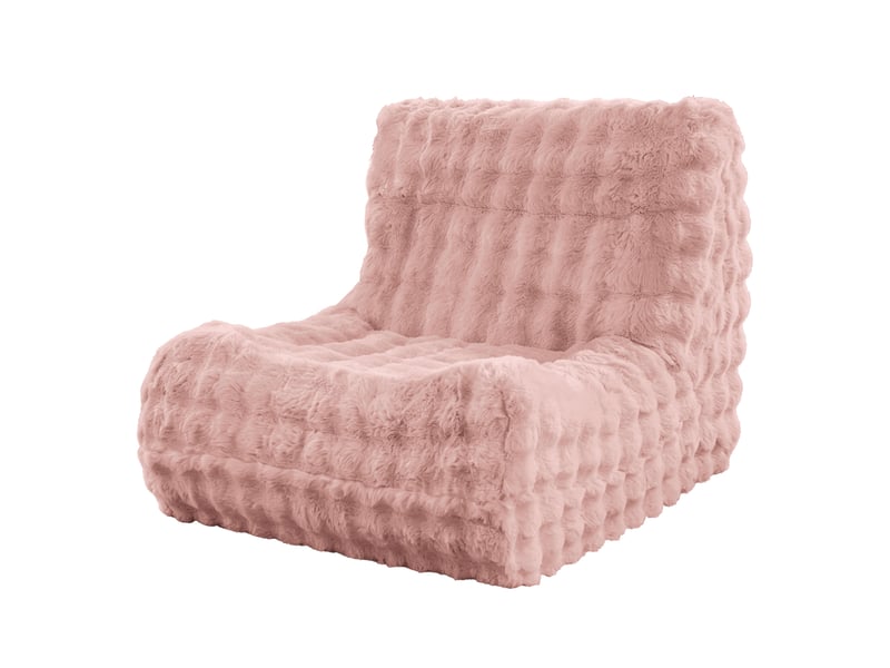 Fauteuil pouf chenille avec dossier ergonomique et assise souple pour salon et chambre, en flanelle rose - Conforama A