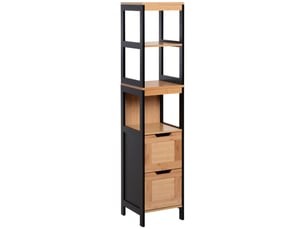 Colonne de salle de bain avec 2 tiroirs et 3 compartiments ouverts, en mdf et bambou, 30 x 30 x 144,3 cm