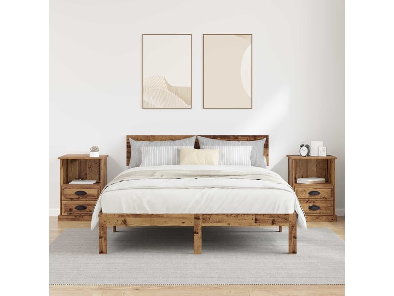  Lot de 2 table de chevet, table de nuit bois ancien 36 x 43 x 60 cm  - Conforama D