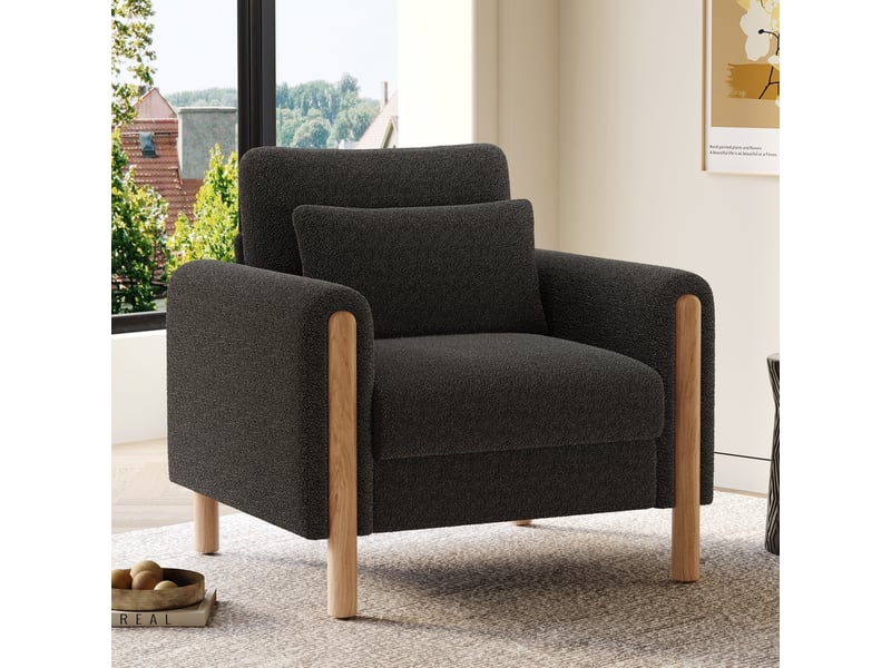  Canapé 1 place en teddy gris foncé avec coussin épais et accoudoirs, assise haute densité 87x83x88,5 cm  - Conforama B