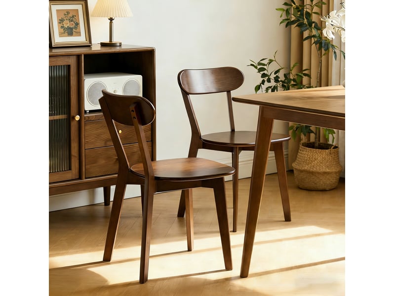  Chaise de salle à manger tcqpz lot de 2 style mid-century modern dossier courbé bois noyer  - Conforama B