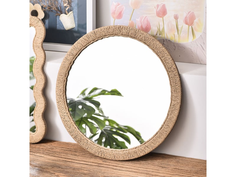  Miroir suspendu tressé vintage – miroir mural de style européen – décoration bohème pour salons et bureaux – 40 cm  - Conforama C