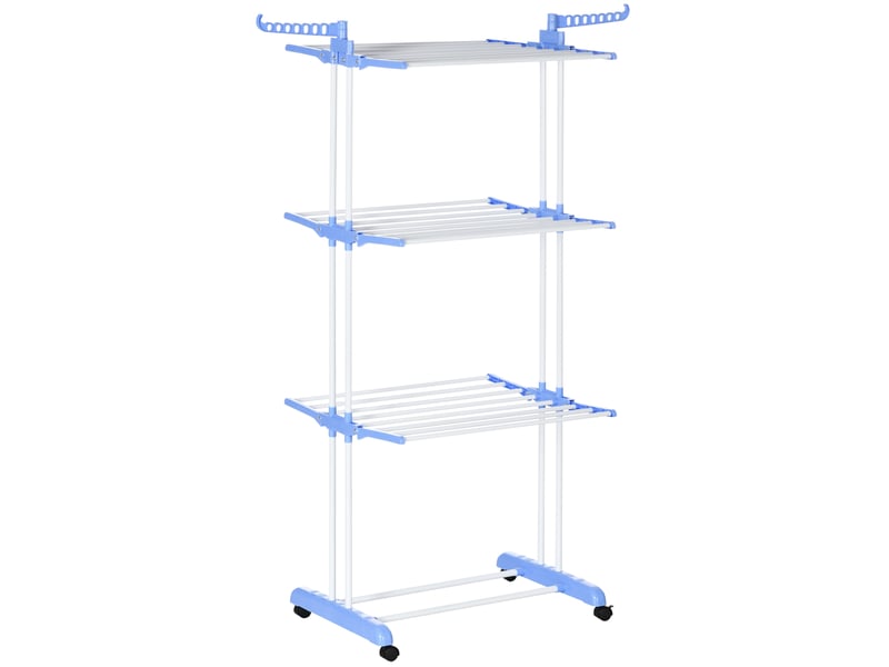 Etendoir à linge tour 73 x 64 x 177 cm – bleu – 4 niveaux extensibles avec roulettes pour intérieur et extérieur - Conforama A
