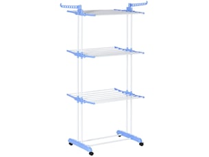 Etendoir à linge tour 73 x 64 x 177 cm – bleu – 4 niveaux extensibles avec roulettes pour intérieur et extérieur