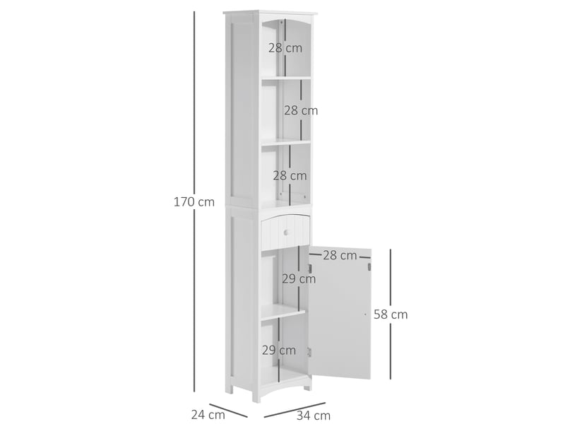  Meuble de salle de bain gain de place en mdf blanc, meuble multifonctionnel pour chambre à coucher avec 3 étagères, 34 x 24 x 170 cm  - Conforama E