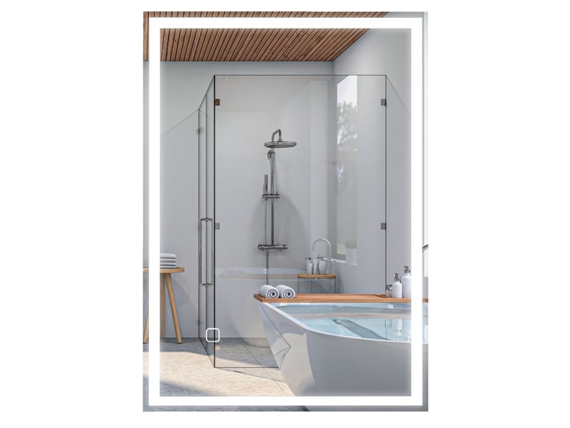  Miroir lumineux de salle de bain à éclairage réglable, antibuée et commande tactile en verre argenté 70 × 50 × 4 cm  - Conforama A