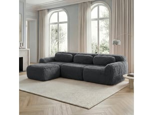 Canapé salon 3 places en tissu peluche gris sans montage