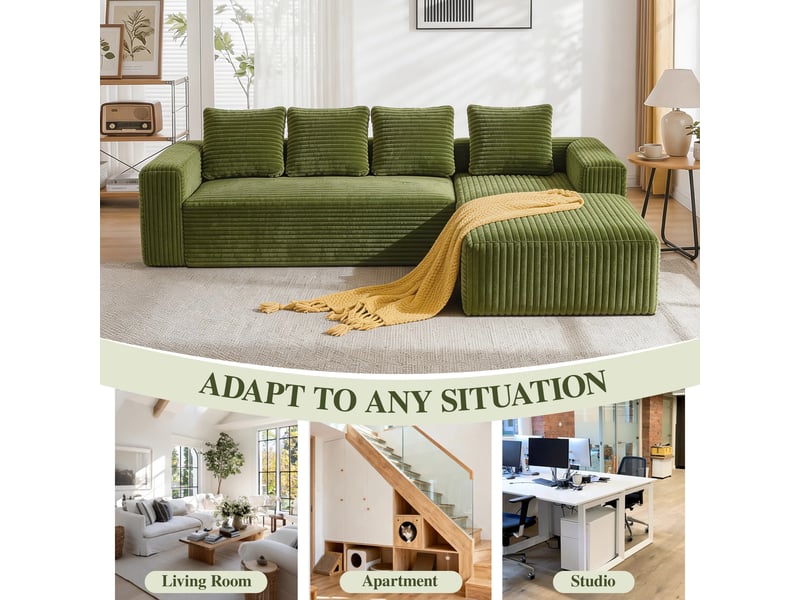  Canapé d'angle sectionnel - 261 x 173 x 58 cm-vert - tissu velours côtelé modulable pour salon design moderne sans assemblage  - Conforama D