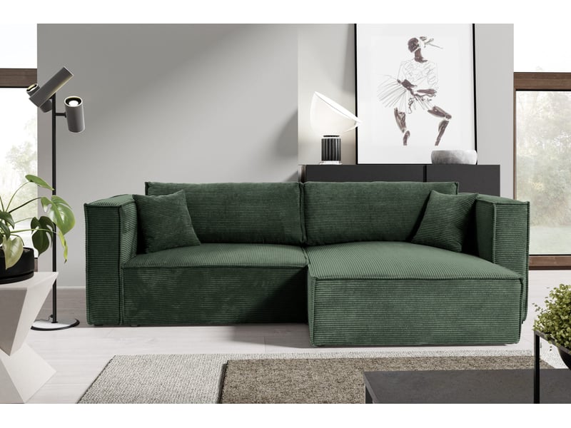  Canapé d'angle convertible en velours côtelé keymon vert  - Conforama B