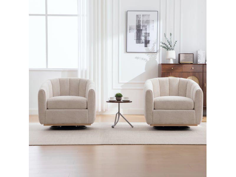  Fauteuil pivotant 360° en chenille beige avec base métallique  - Conforama C