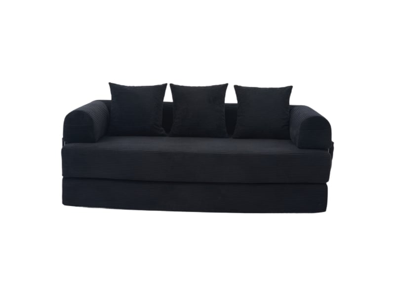  Canapé convertible cadre métallique robuste — poches latérales,3 coussins,configurations lounge personnalisables, noir  - Conforama A