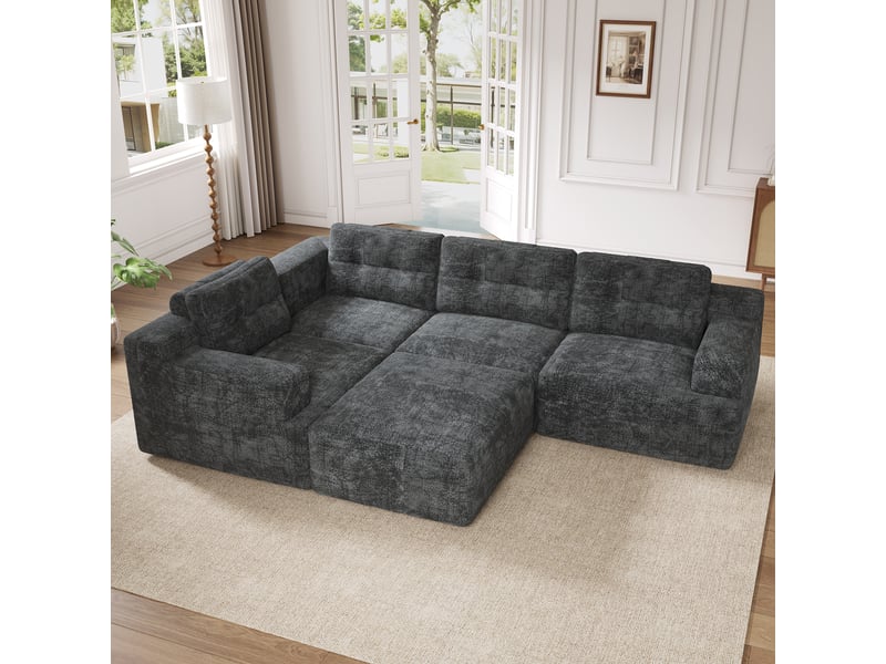  Canapé d'angle, canapé modulable, gris, sans montage, en chenille, sans cadre  - Conforama C