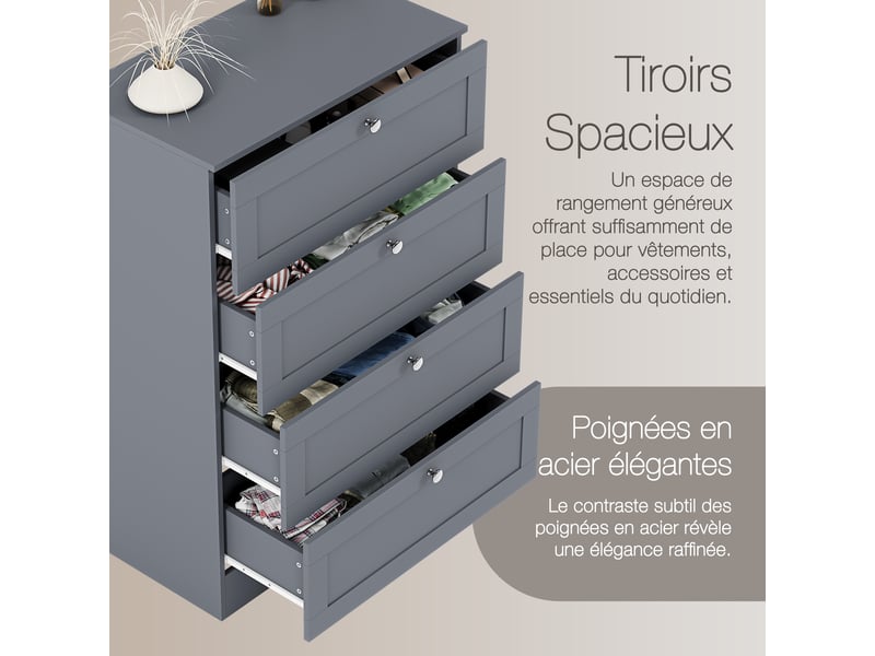  Commode altino 4 tiroirs, chambre, rangement vêtements, meuble, 99x65x36cm, gris 3332183 - Conforama E