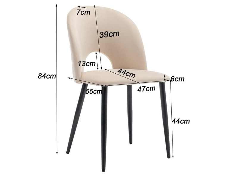  Lot de 4 chaises de salle à manger en velours avec motif losange au dos,dossier creux et pieds réglables en métal noir,beige chaise beige - Conforama C