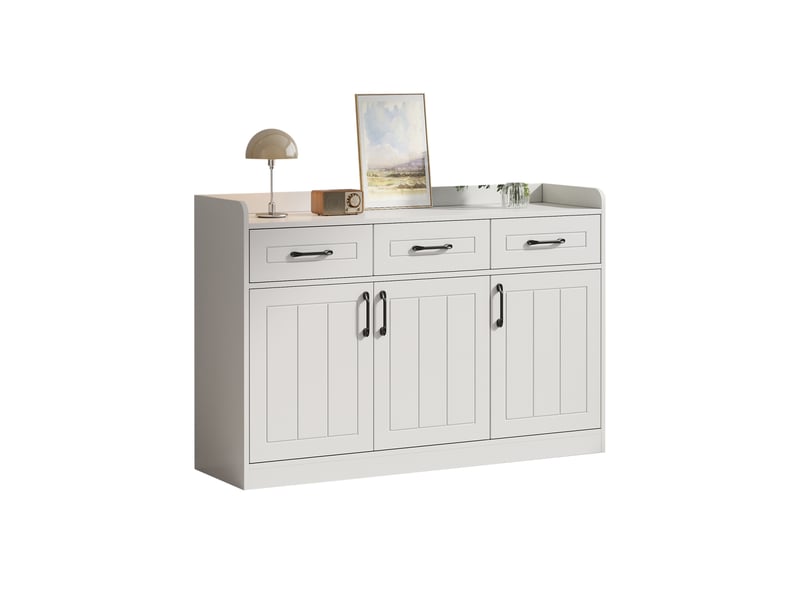  Buffet blanc 120 cm meuble de rangement 3 tiroirs et 3 portes design rayé  - Conforama A