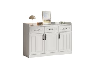 Buffet blanc 120 cm meuble de rangement 3 tiroirs et 3 portes design rayé