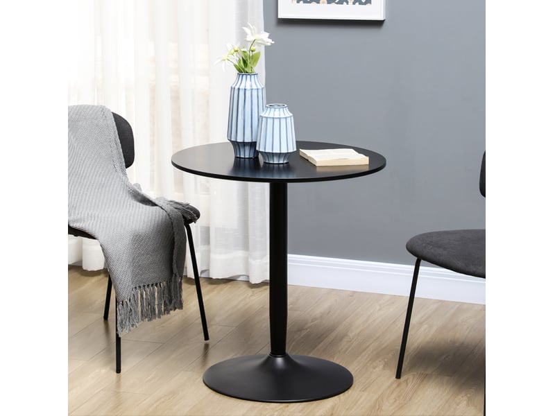 Table à manger ronde, 70x70x75 cm, salle à manger, gain de place, repas, plateau mdf, piètement acier, coloris noir  - Conforama B